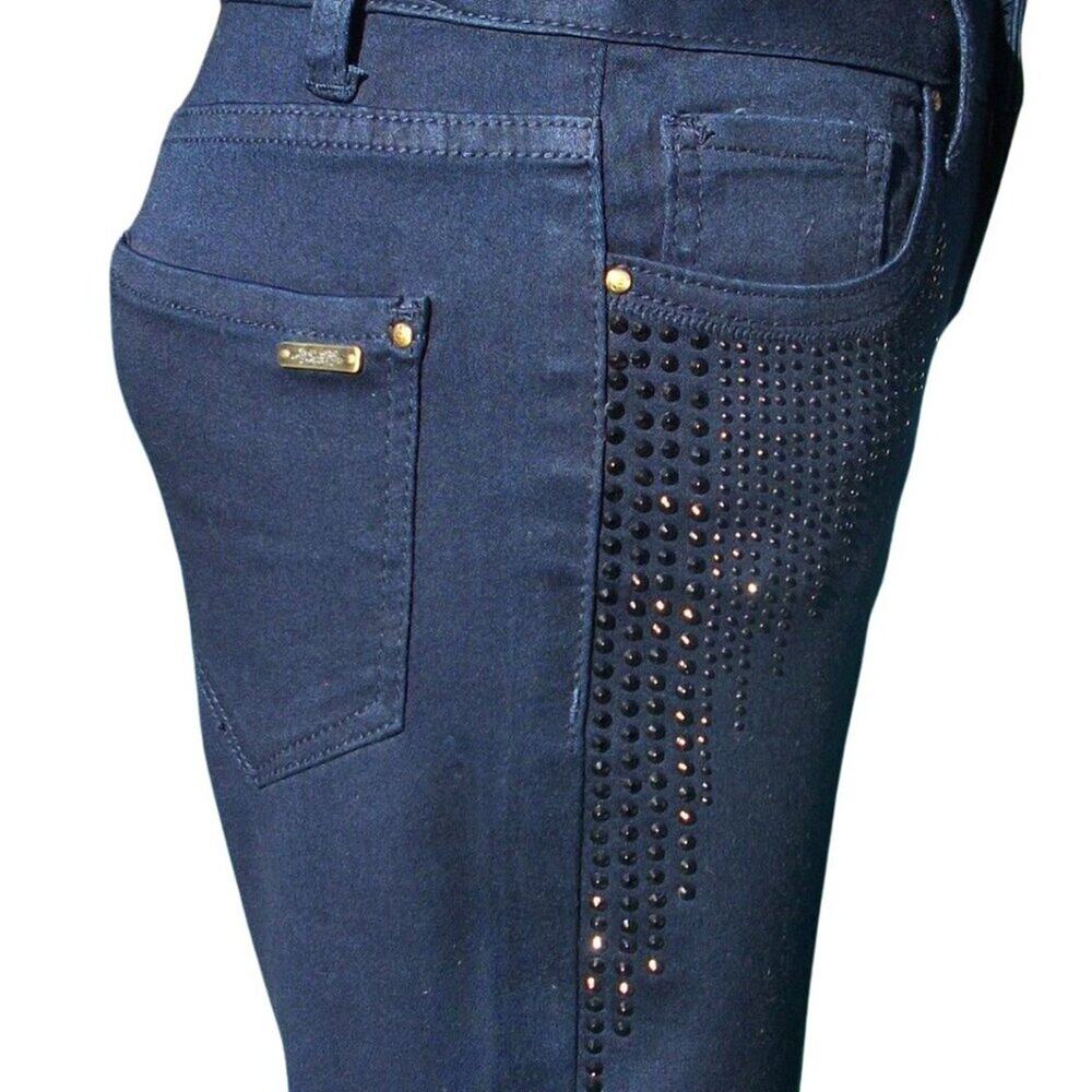Cache Embellished Jean Pant Denim Zipper Slim Leg Rhinestone Stretch NWT $108